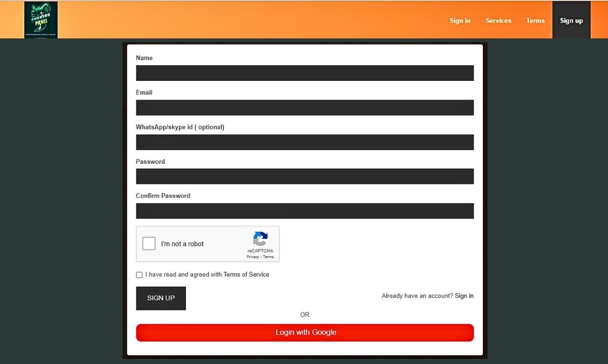 Snakerspanel Sign Up Process